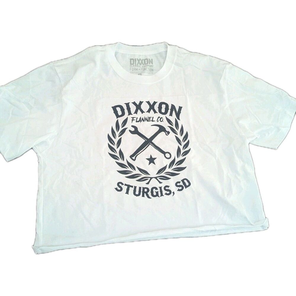 Dixxon Flannel Co Women’s White Cropped Graphic T-Shirt Ride Fast Sturgis Large